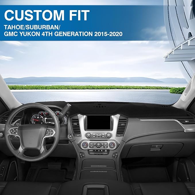 KUST Car Dash Cover for Chevy Tahoe/Suburban 2015-2020 (LS, LT, LTZ), GMC Yukon/Yukon XL (SLE, SLT, Denali) (Without HUD) Polyester Dashboard Cover Non-Slip Interior Accessories for Tahoe Black
