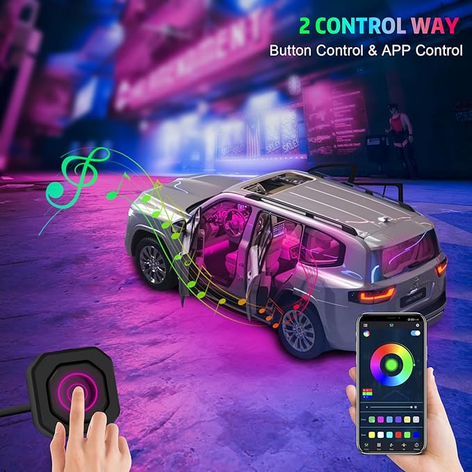 Acrylic Interior Car LED Strip Light with Wireless APP, RGB 6 in 1 & 175 inches 593 LEDs,Car Ambient Lighting Kits Sound Active Function Music Sync LED Strip for Car Accessories