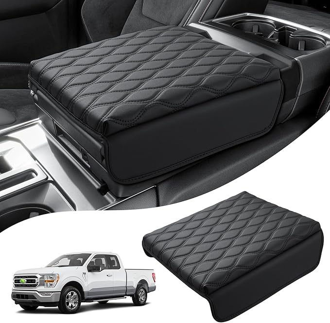 Autorder Center Console Cover for 2021-2025 Ford F150/2022-2025 F150 Lightning Accessories Armrest Cushion Cover Nappa Leather Middle Console Covers (Only fit for Work Surface Console)