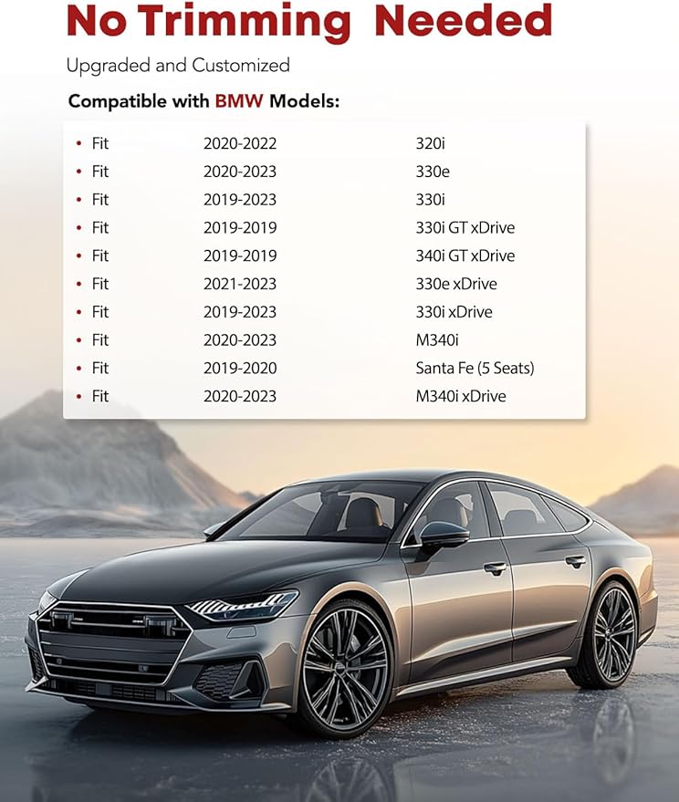 YHTAUTO Floor Mats Fit 2019-2024 BMW 3 Series, TPE All Weather Car Mats Waterproof Anti-Slip Odorless Floor Liner, Interior Car Accessories Front & 2nd Row Liner