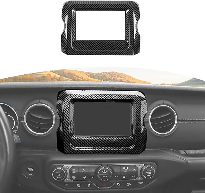 RT-TCZ for Jeep JL Center Console Radio Display Panel Trim Cover for Jeep Wrangler JL JLU Gladiator JT 2018-2023 Black Carbon Fiber Interior Accessories 7 inch