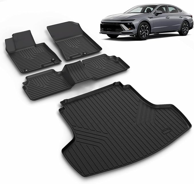 All Weather Car Floor Mats & Cargo Liner Set Fit for Kia K5 2021-2025 (Only FWD Models) or for Hyundai Sonata/Sonata Hybrid 2020-2025 Floor Liners Trunk Liner Cargo Mat Accessories Black