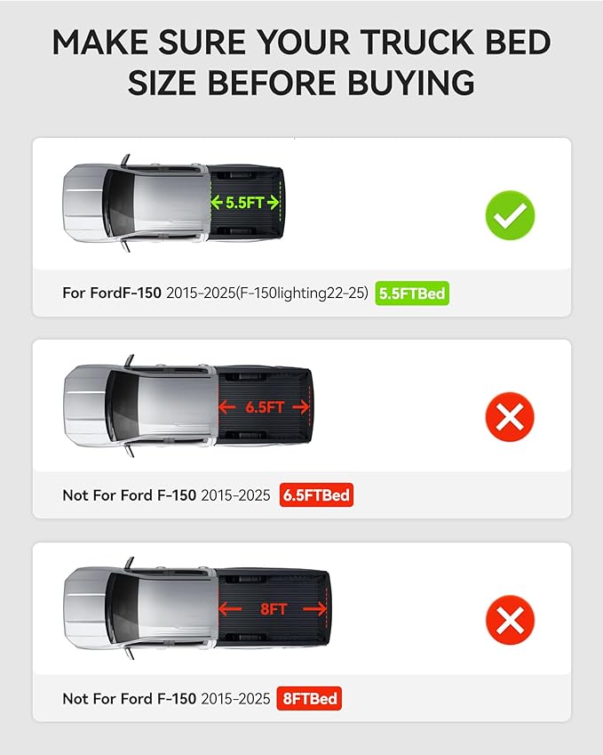 3W Bed Mat for Ford F-150 (5.5FT) 2015-2024 2025 Truck Bed (Include F150 Lightning 2024 2023 2022) All Weather Protector TPE Car Bed Liner Accessories Black