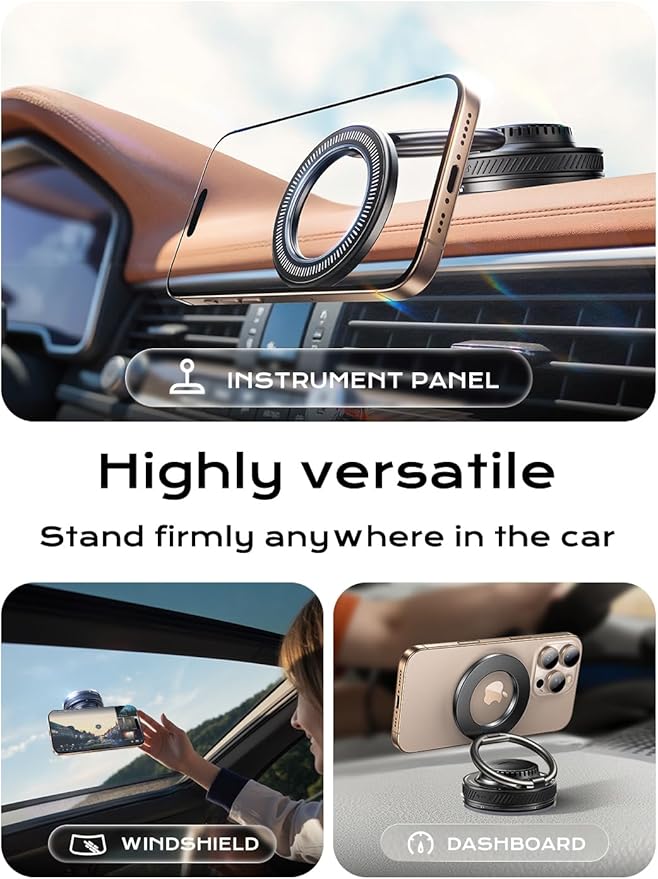 MAGIC JOHN Magnetic Phone Holders for Your Car [Car Aroma Mount] [2-in-1 Fragrance Diffuser & Phone Stand][Ultra-Suction Cup] 360° Adjustable Magnetic Phone Holder, Car Accessories for iPhone, Black