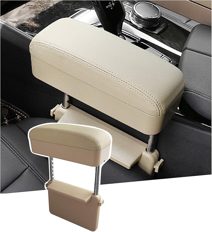 SKTU Auto Car Armrest Extender Support Elbow & Forearm Arm Wrist Rest Support Adjustable Height Comfort Pad Universal Fit for Most Car Models Center Console (Beige)