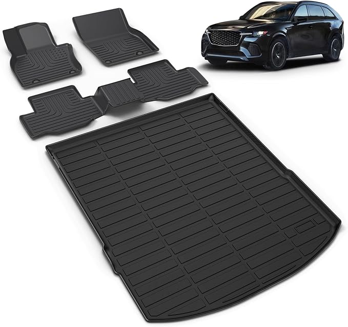 All Weather Car Floor Mats & Cargo Liner Set Fit for Mazda CX-70 & CX70 PHEV 2025 Floor Liners Trunk Liner CX70 Cargo Mat Accessories Black