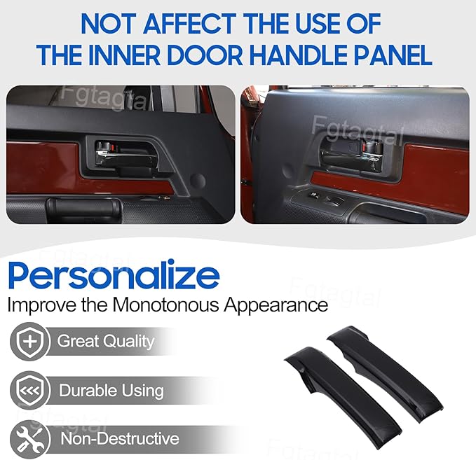 Compatible with Toyota FJ Cruiser 2007-2021 Car Inner Door Handle Cover, ABS Interior Door Grab Handle Protector Trim Cover Protection Accessories, 2PCS (Bright Black)