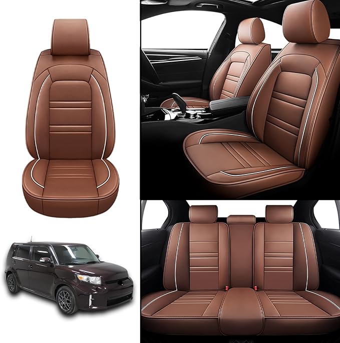 Seat Covers for Scion xb 2004-2015 | 5-Seats Leather Seat Covers, Easy to Install Automotive Seat Covers Full Set (Full Set, Coffee)
