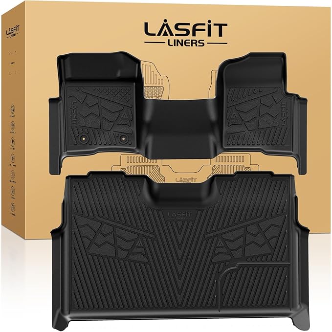 LASFIT Floor Mats for Ford F-150 2011-2014 SuperCrew 1st Row w/o Center Console Carpet Floor All Weather Protector Car Liners TPE Truck Mats, Front & Rear Rows, 3pcs Black