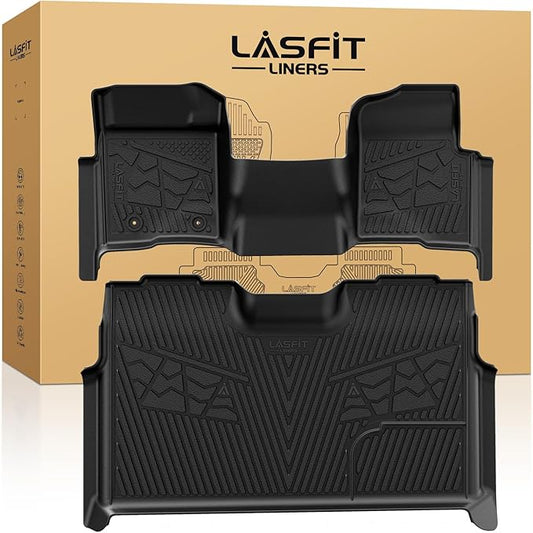LASFIT Floor Mats for Ford F-150 2011-2014 SuperCrew 1st Row w/o Center Console Carpet Floor All Weather Protector Car Liners TPE Truck Mats, Front & Rear Rows, 3pcs Black