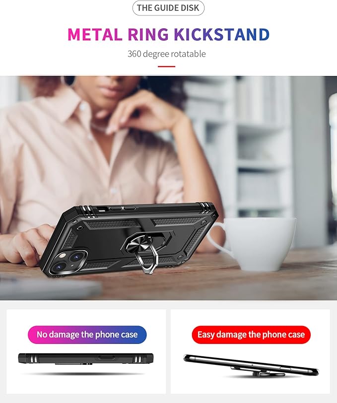 IKAZZ for iPhone 14 Plus Case 6.7 Inch with Screen Protector,Military Grade Shockproof Heavy Duty Protective Phone Cover Pass 16ft Drop Test with Magnetic Kickstand Car Mount Holder,Black