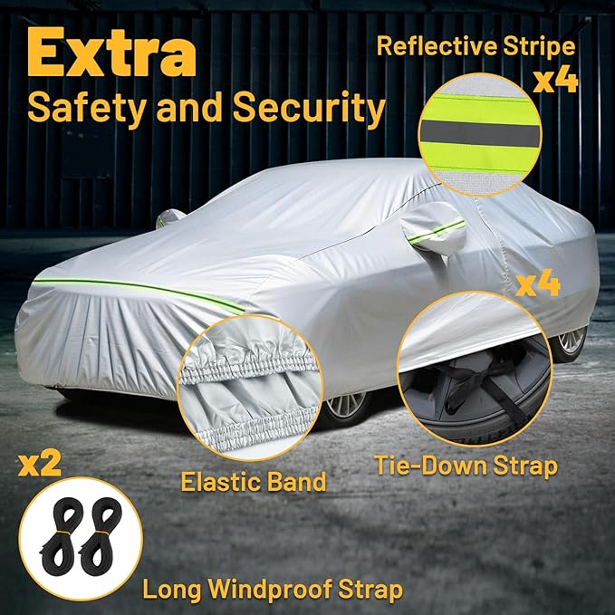 Favoto Sedan Car Cover Waterproof All Weather for Automobiles 6 Layers Heavy Duty Outdoor Rain Sun Snow Protection with Zipper Inner Cotton Universal Fit for Sedan (177-194 inch)