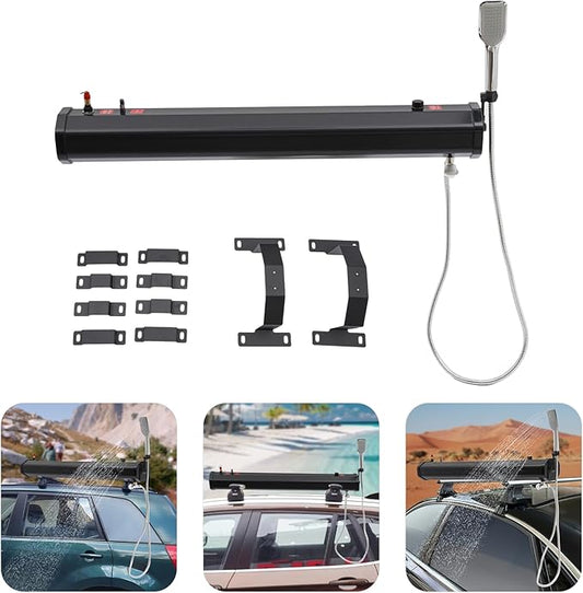 5.28Gal Roof-Mounted Camping Shower, Portable Road Shower with 1.6Bar Pressure & 5.58ft Hose, 20L Water Tank for Camping, Beach Surfing, Off-Road Vehicle Wash