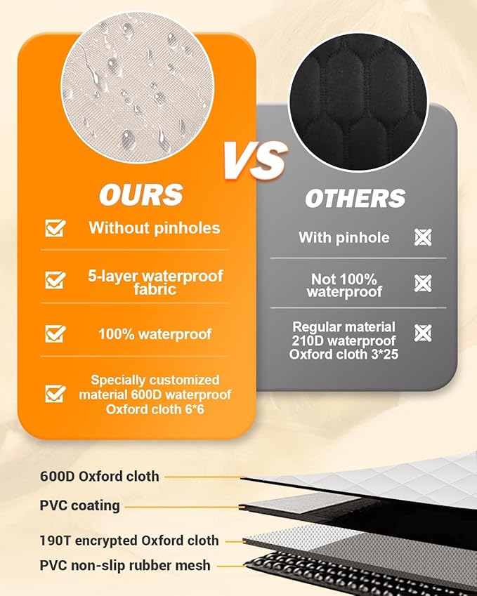 Dog Car Seat Cover, 600D Heavy Durable Dog Seat Cover for Back Seat, 100% Waterproof Scratch Proof Nonslip Dog Hammock for Car with Side Flap, Pet Back Seat Covers for Cars with Seatbelt Khaki