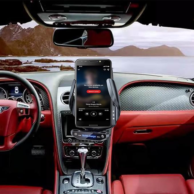 Wireless Car Charger Mount 15W Fast Charging Auto Clamping Automotive Electric Induction Car Phone Holder Mount Car Wireless Charger Air Vent Car Phone Mount Compatible with All Android (Black)