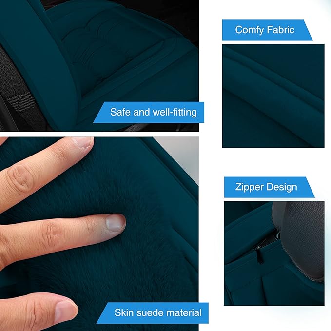 AOOG Fuzzy Leather Car Seat Covers Full Set, Heated Front Bench Back Cushion Protector for Cars SUV Trucks (Full Set,Green)