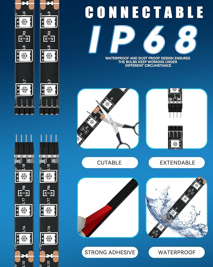 12V Led Light Strip 18" Connectable Red LEDs Strip Lights for Car Motorcycle Golf Cart Automotive Trucks Boat Marine Waterproof Led Light Strip, 4Pack