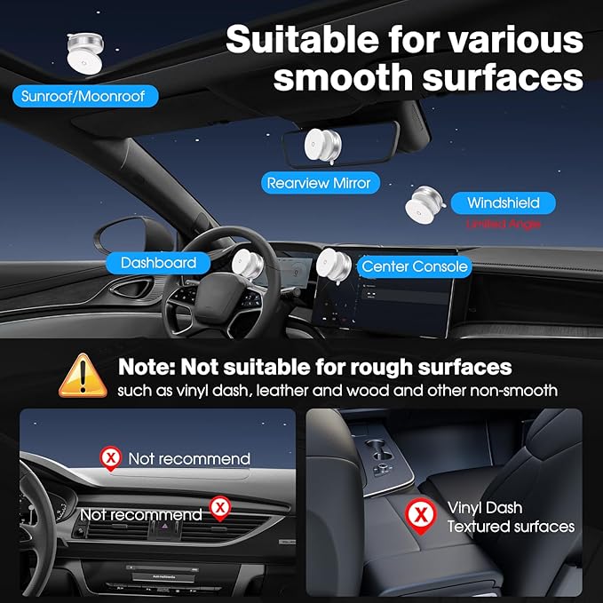 360° Rotatable Vacuum Magnetic Phone Holder, Adjustable Hands-Free Suction Cup Car Phone Mount for Car/Gym/Mirror/Smooth Surface, Compatible with iPhone Android and All Smartphones (White)