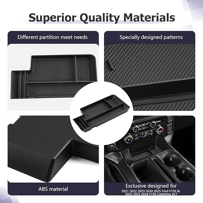 LUWU Center Console Organizer for 2021-2024 2025 Ford F150 & 2022-2024 F150 Lightning XLT Hidden Storage Tray Lower Storage Box 2025 F150 Accessories Fits into The Open Pocket in Front of The Shifter