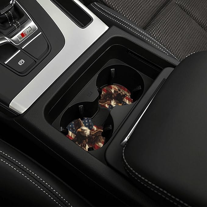 American Flag and Bald Eagle Steering Wheel Cover for Women Men,Anti-Slip Breathable Car Steering Wheel Cover Elastic Protection with 2 Pieces Car Coasters,Universal 15" Fit Auto,Suvs,Truck