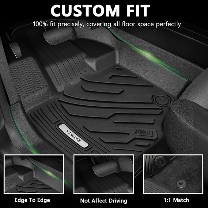 TPE All-Weather Floor Mats for 2015-2025 Ford F-150 | F-150 Lightning SuperCrew Cab (Rear w/o Fold Flat Storage) - 1st & 2nd Row, 3pcs Black | Mud Proof & Easy to Clean Car Liners Truck Mats
