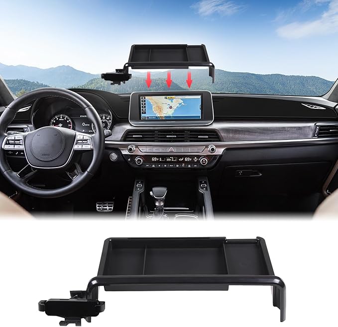 Aunginsy Center Console Dash Storage Tray with Phone Holder - Compatible with Kia Telluride 2020-2022 Dashboard Storage Box Organizer Mobile Phone Mount Bracket Interior Accessories