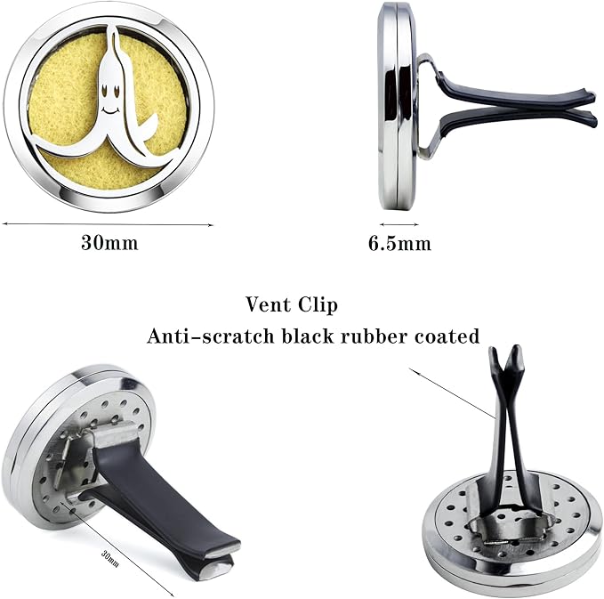 30mm Car Essential Oil Diffuser Vent Clips Air Freshener Vent Clip Aromatherapy Car Accessories 10 Felt Pads for Gift Women (Banana)