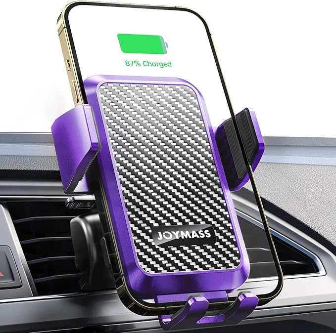 Wireless Car Charger, 15W Fast Charging Auto Clamping Car Charger Cell Phone Holder Mount Vent for iPhone 15 14 13 12 Mini Pro Max, Samsung Galaxy S24 Ultra S23 S22 S21+ Note 20, etc - Purple