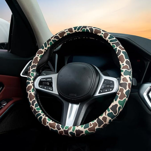Army Camo Steering Wheel Cover Auto Steering Wheel Protector, Anti-Slip, Breathable, Absorbing Sweat, Universal Camo Car Accessories 14.5–15 inch,Fit for Most Car, Trucks, SUV