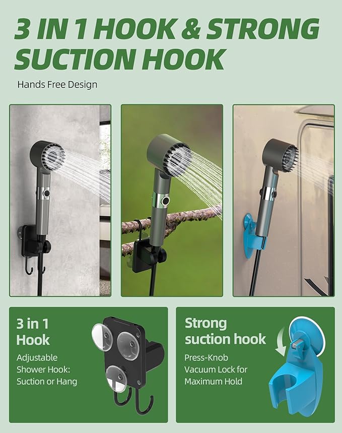 Portable Shower for Camping - 6000mAh Rechargeable Outdoor Camp Shower Pump with IPX8 Waterproof, LED Display & 4 Spray Modes for Travel, Pet, Car Wash