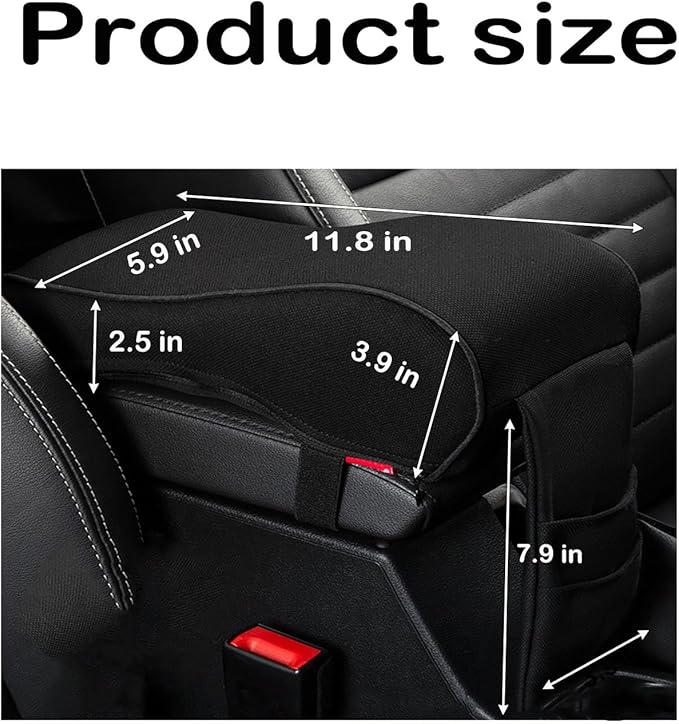 Auto Center Console Armrest Pillow Pad, Car Armrest Cushion Soft Memory Foam with Phone Holder Storage, Pockets Bag Seat Cushion Universal Fit for Most Car (Black)