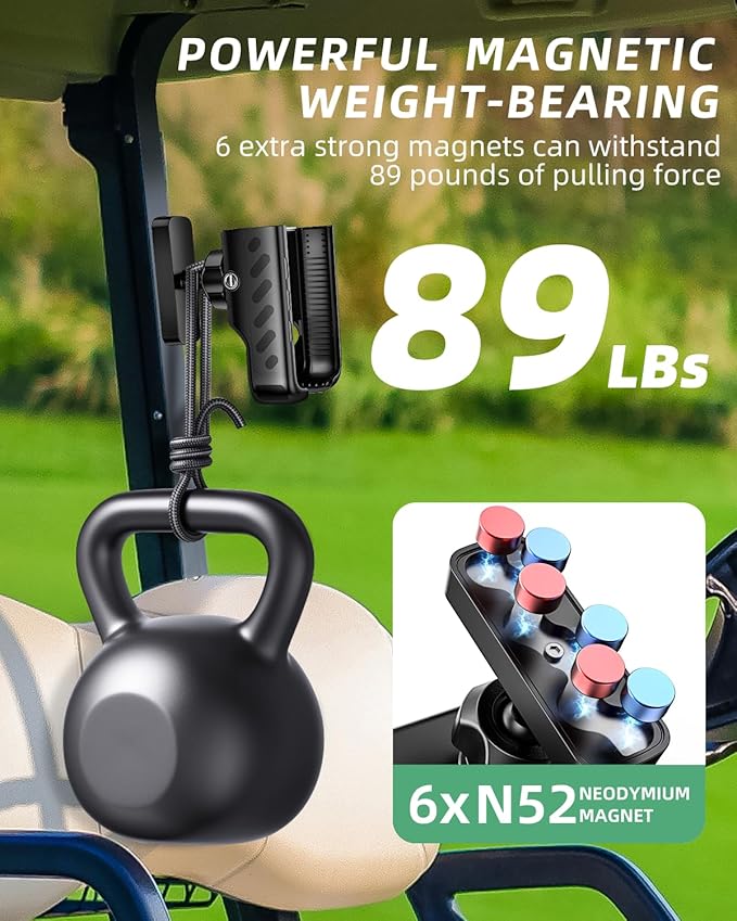 Golf Cart Phone Holder, 360° Adjustable Universal Golf Magnetic Phone Mount Compatible with iPhone Google Pixel EZGO Club Car Yamaha Icon Golf Cart Accessories Golf Gifts for Friend Men Husband Dad
