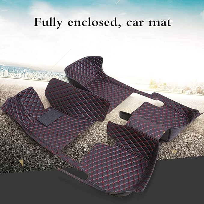 Custom Fit Car Floor Mats - Full Coverage Automotive Leather Floor Liners for Most Vehicles by MingyunSM (Black & Beige)