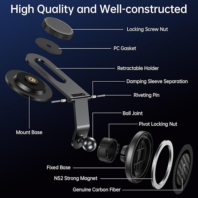 SYNCWIRE Fits MagSafe Car Mount for Universal Dashboard,Tesla Screen,Magnetic Phone Holder for Car, Foldable Aluminum Alloy Arm, Super Stable Car Mount for iPhone 17 Pro Max 16 15 14 13 12&All Phones