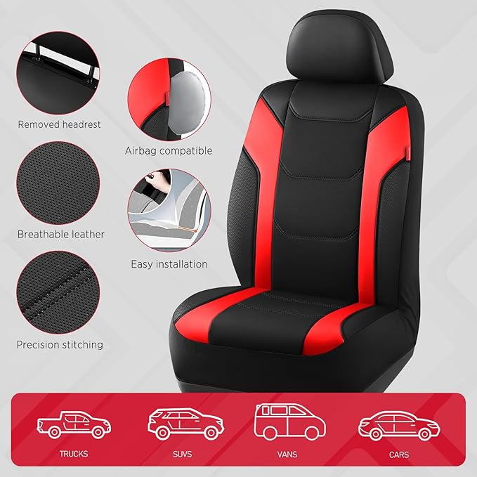 Rubbermaid Leather Car Seat Cover – Universal Front Seat Cover, Airbag Compatible, Easy to Install, Water-Resistant and Durable Automotive Seat Cover for Cars, Trucks, SUVs, Vans – Red