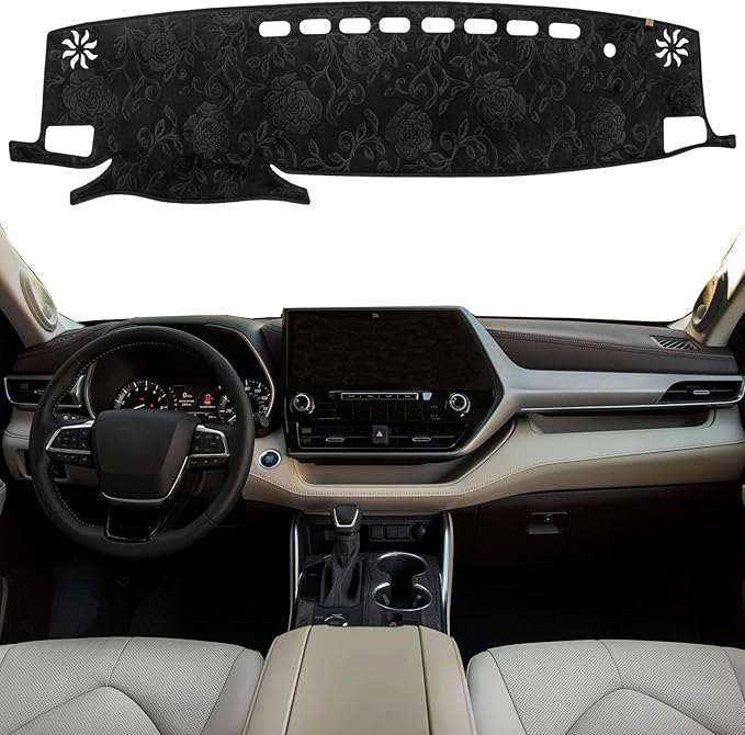 KEYOOG Dashboard Cover Dash Mat Fit for to-yota Highlander 2024-2020 (Without HUD Models),Car Dash Board Mat Anti-Glare Carpet,Non-Slip Pad Sunshield Protector (Flannel)