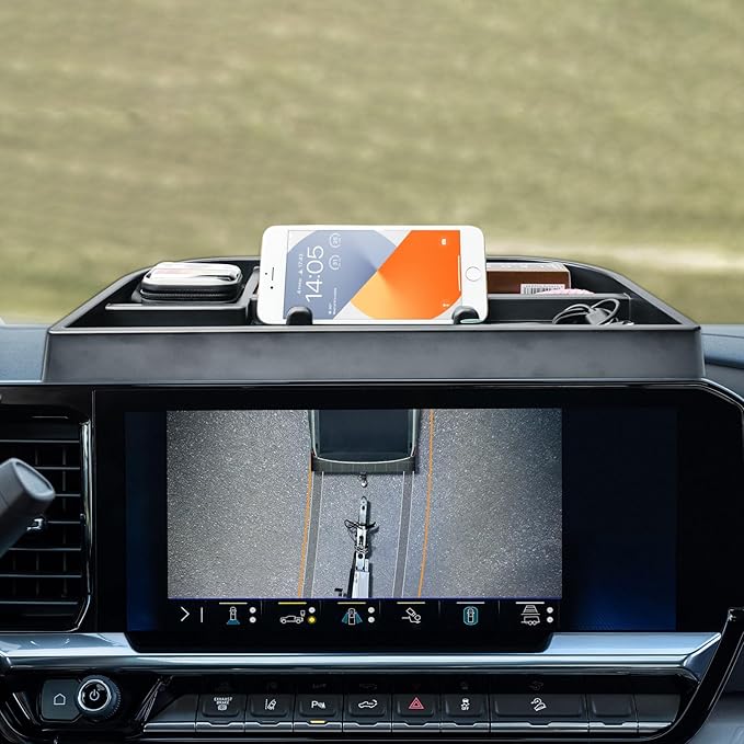 TACOBRO Interior Dashboard Storage Compatible with 2022-2025 Sierra/Silverado 1500 Accessories, 2024 2025 GMC Sierra/Chevy Silverado 2500HD/3500HD Dash Mounted Organizer Tissue Holder Tray