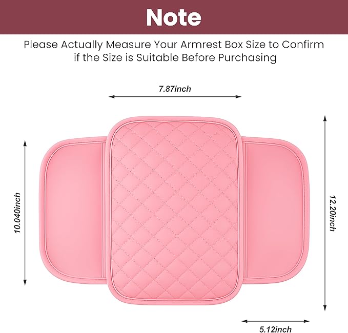 Upgraded Car Center Console Cover Pink,Microfiber Leather Car Armrest Cover Cushion with 2 Storage Bags,Universal Car Armrest Storage Box Car Interior Accessories for Most Vehicles (Pink)