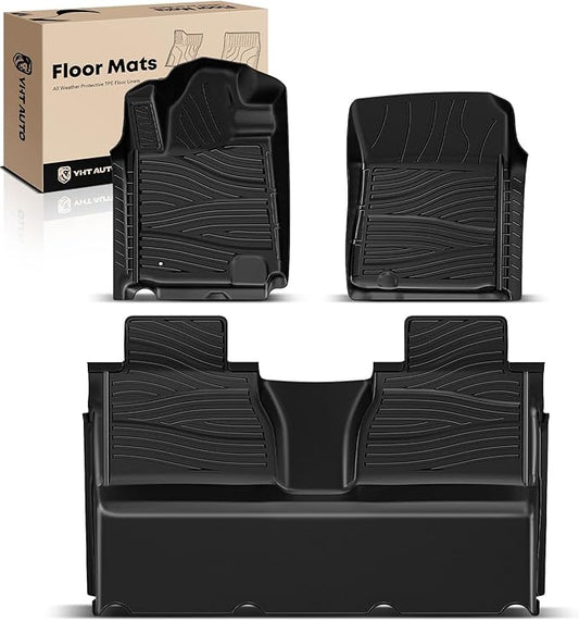 YHTAUTO Floor Mats Fit 2012-2013 Toyota Tundra CrewMax Cab, TPE All Weather Car Mats Waterproof Anti-Slip Odorless Floor Liner, Interior Car Accessories Front & 2nd Row Liner
