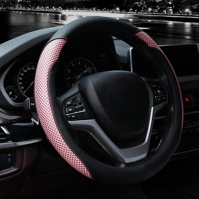 Valleycomfy Steering Wheel Cover with Microfiber Leather for Car Truck SUV 15 inch (Pink)