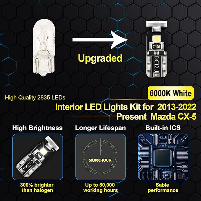 EASY EAGLE LED Interior Car Lights for 2013-2022-CX-5: 9 Piece Kit White LED Light Bulbs - Super Bright 6000K + Install Tool