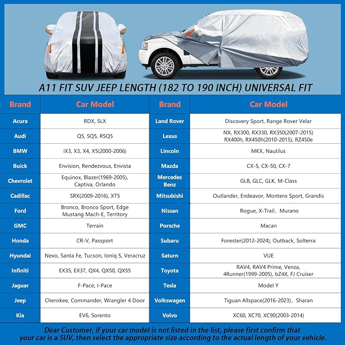 [2025 Upgrade] 10-Layer SUV Car Cover Waterproof All Weather. Outdoor Full Exterior Covers for Toyota RAV4, Honda CR-V CRV, GMC Terrain, Lexus NX, Kia Sorento Etc. Size A11 (Length 182 to 190 inch)
