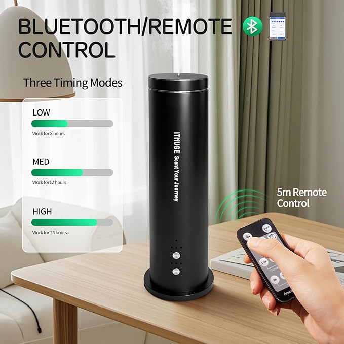 Waterless Essential Oil Diffuser for Large Room, 1200 Sq Ft Coverage with Bluetooth App & Remote Control with 100ml Empty Bottle, Cold Air Aromatherapy Machine for Home Office, Quiet Operation(M202S)