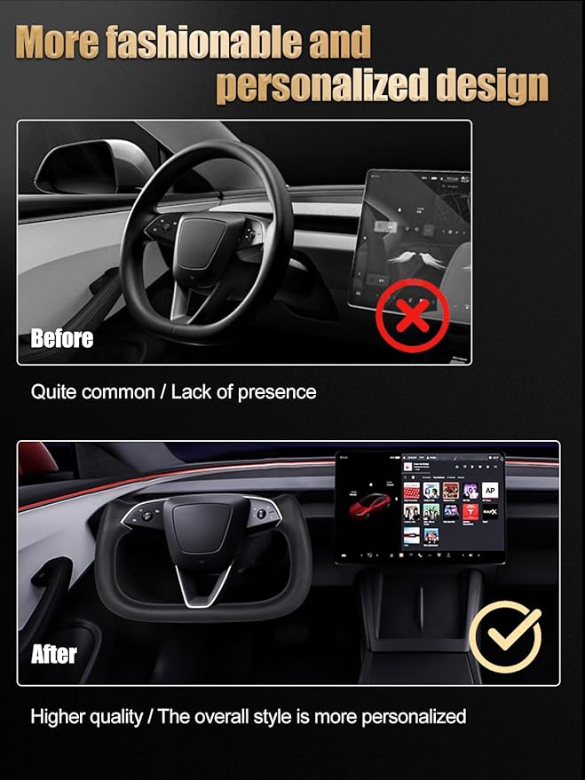 ZIMABLUE Yoke Steering Wheel For Tesla Model 3 Highland Accessories 2024 2025, Black Nappa Leather Without Front Trim for Tesla Model 3 Highland 2024-2025 With Heating Function