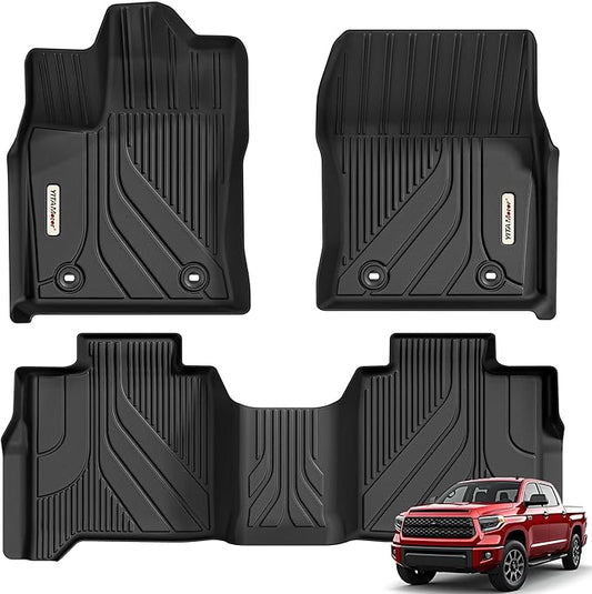YITAMOTOR Floor Mats Fit for Toyota Tundra CrewMax Cab 2026 2025-2022, Custom Fit Tundra Car Mats, All-Weather TPE Front and Rear Row Floor Liners, Black