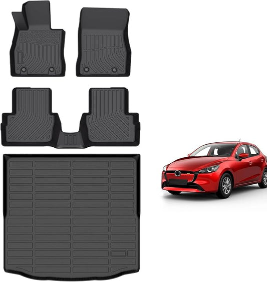 for Mazda 2 Floor Mats 2015-2024, TPE Automotive All Weather Custom Car Floor Mats Cargo Liner Full Set for Mazda 2 Accessories 2015-2024