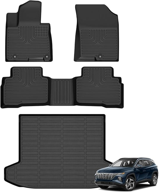 Floor Mats & Cargo Liner for Hyundai Tucson Hybrid 2026-2022 (Not for PHEV) All Weather Automotive TPE Liners Set Anti-Slip Waterproof Floor Liners Accessories (Car Mats+Trunk Mat) Black