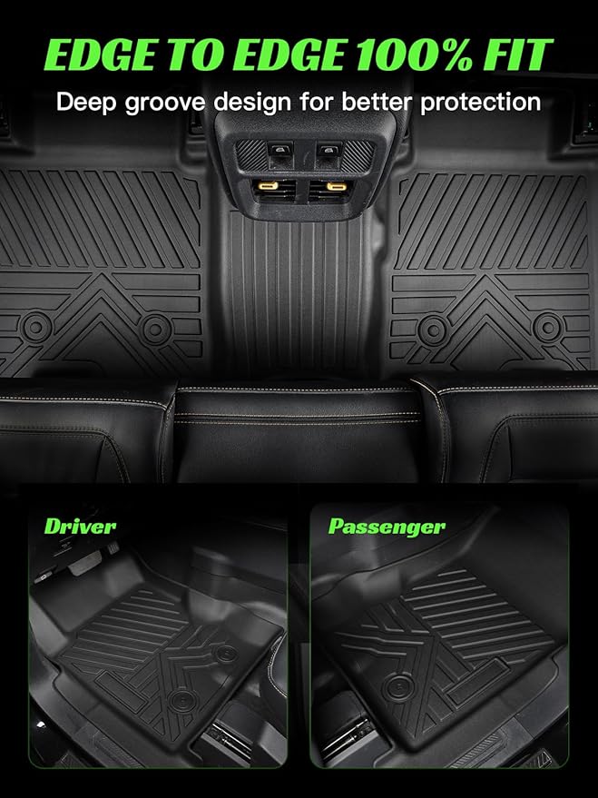 TPE All-Weather Floor Mats Cargo Liner for Ford Bronco 4 Door 2021-2025(Not for Bronco Sport) | Custom Fit Floor Liners Trunk Mat,1st & 2nd Row & Cargo Liner, Easy to Clean (4-Piece Set, Black)