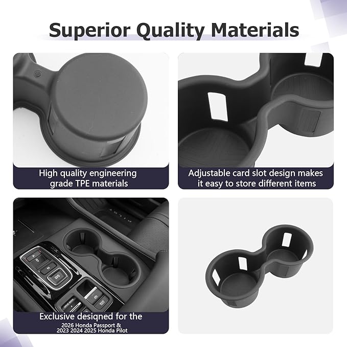 LUWU 2026 Passport Center Console Cup Holder Compatible with 2023 2024 2025 Pilot & 2026 Passport Interior Accessories Center Console Silicone Cup Holder Insert 2025 Pilot Accessories Black