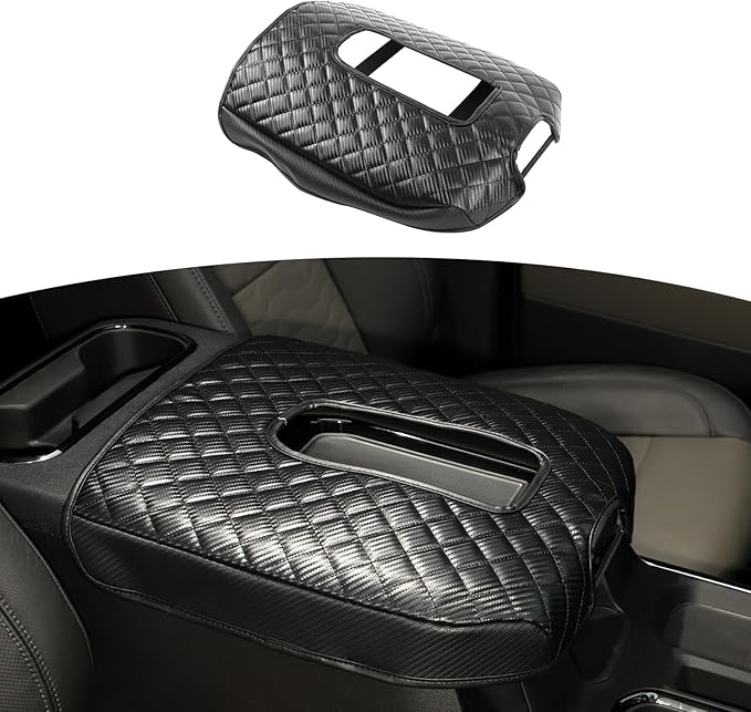RT-TCZ for Silverado Center Console Armrest Cover for Chevy Silverado Suburban Tahoe for GMC Yukon Sierra 2019 up Black Carbon Fiber Grain
